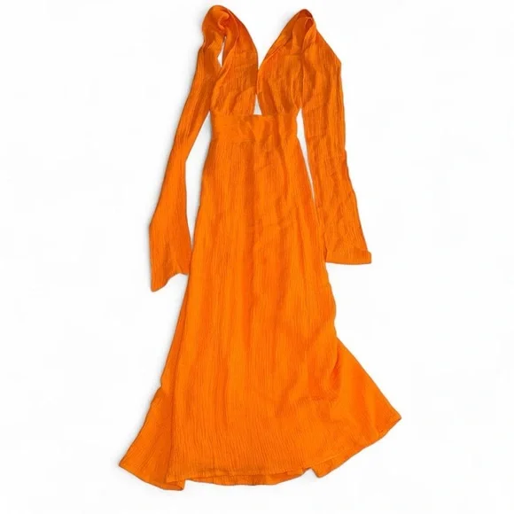 Faithfull The Brand Tropiques convertible crinkled linen-blend maxi dress orange - Picture 5 of 8